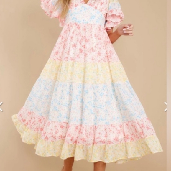 Aura Pink Multi Floral Print Midi Dress size Medium - Picture 3 of 4